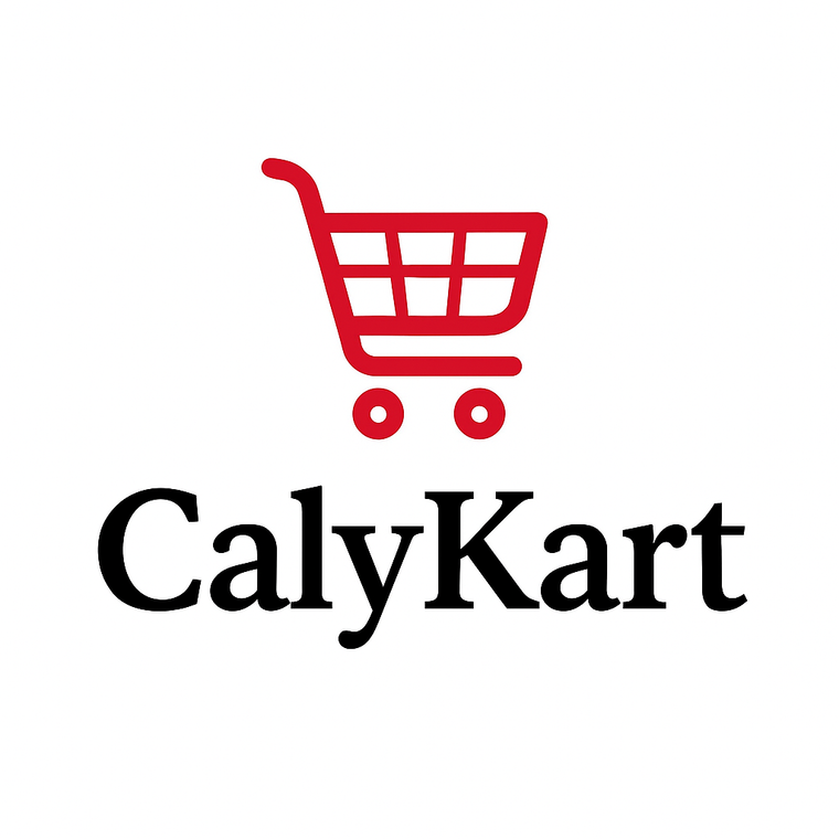 Red shopping cart icon with 'CalyKart' text on a white background